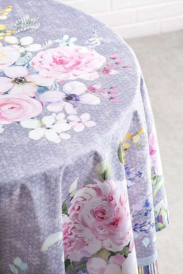 Maison d' Hermine Table Cloth Round Table 100% Cotton 63 Round Inches Tablecloth Reusable Decorative for Dining Room Farmhouse Home Valentines Day Decorations Spring Summer- Sweet Rose Lavender - Lush