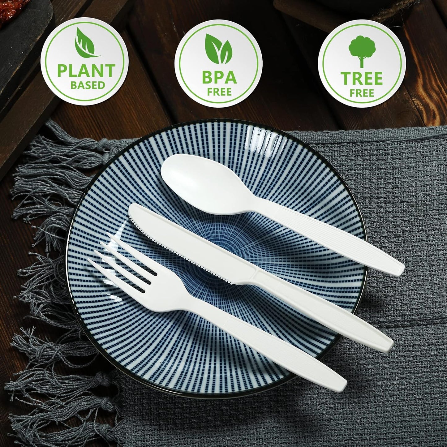 Compostable Knife,100 Biodegradable Silverware for Party, Large Disposable Utensils Eco Friendly Durable and Heat Resistant,Alternative to Plastic Knife
