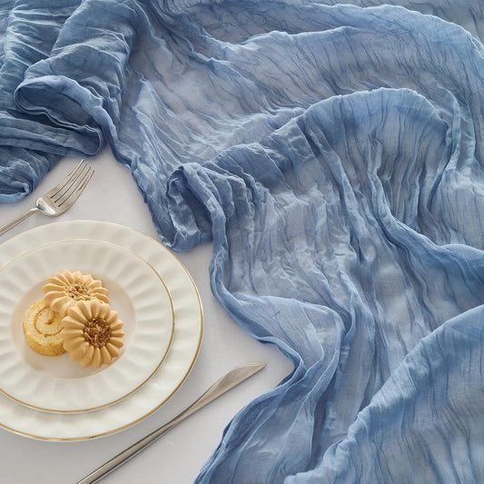 Fanami 6 Pack Cheesecloth Table Runner -10FT Dusty Blue Boho Gauze Cheese Cloth Table Runner 120 Inches Long Rustic Sheer Fabric Centerpieces for Wedding Birthday Party Bridal Baby Shower Decorations