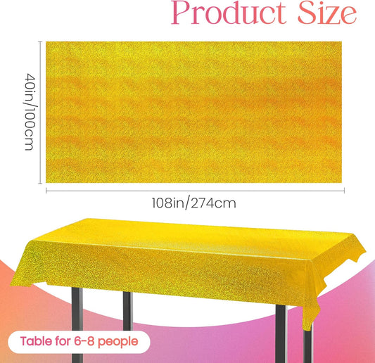 2 pcs Gold Holographic Party Tablecloths 40" x 108" Laser Shiny Table Cloths Plastic Glitter Foil Table Cover for Christmas Wedding Graduation Baby Shower 1920s Birthday Party Anniversary Supplies