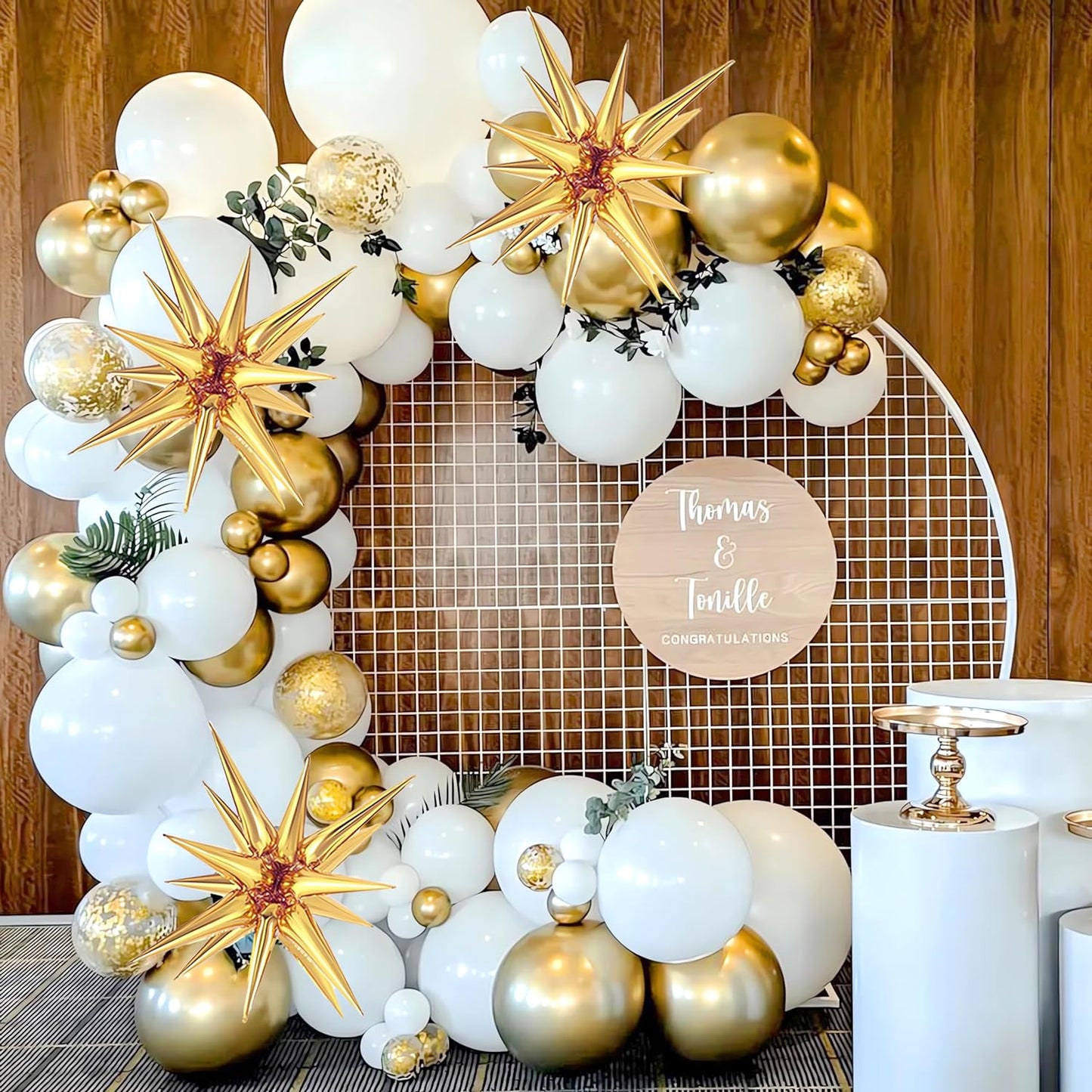 White and Gold Balloons Garland Arch Kit, 130Pcs White Metallic Gold Confetti Balloon with Star Foil Balloons for Birthday Wedding Engagements Graduation Baby Shower Anniversary Party Decorations