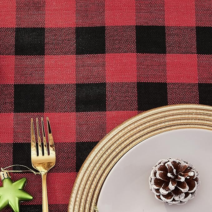Buffalo Plaid Rectangular Tablecloth-Cotton Gingham Table Cloth for Kitchen Restaurant Farmhouse Christmas Holiday Decor (Rectangle/Oblong, 55x120,Red and Black)