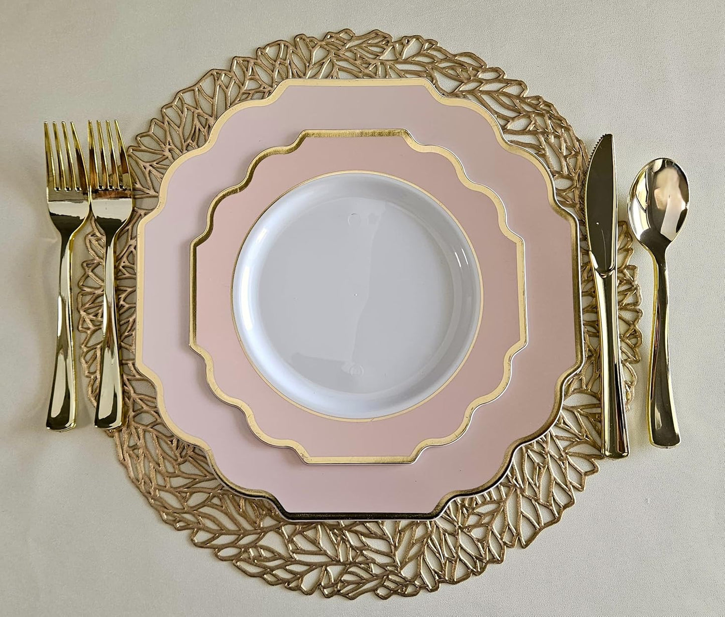 " OCCASIONS " 80 Plates Pack,(40 Guests) Heavyweight Premium Wedding Party Disposable Plastic Plates Set -40 x 10.5'' Dinner + 40 x 8'' Salad/Dessert(Imperial in Blush & Gold)