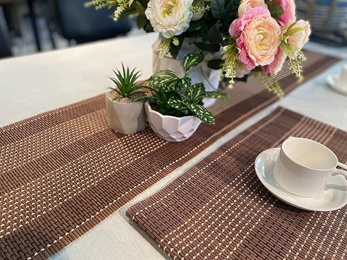 ANDSTAR 12x72 Inch Weave Bamboo Table Runner Stain Resistant Heat Resistant Oil-Proof Non-Slip Waterproof Easy to Clean Table Runner for Kitchen Dinning Room Table Decoration(Coffee,1 Piece)