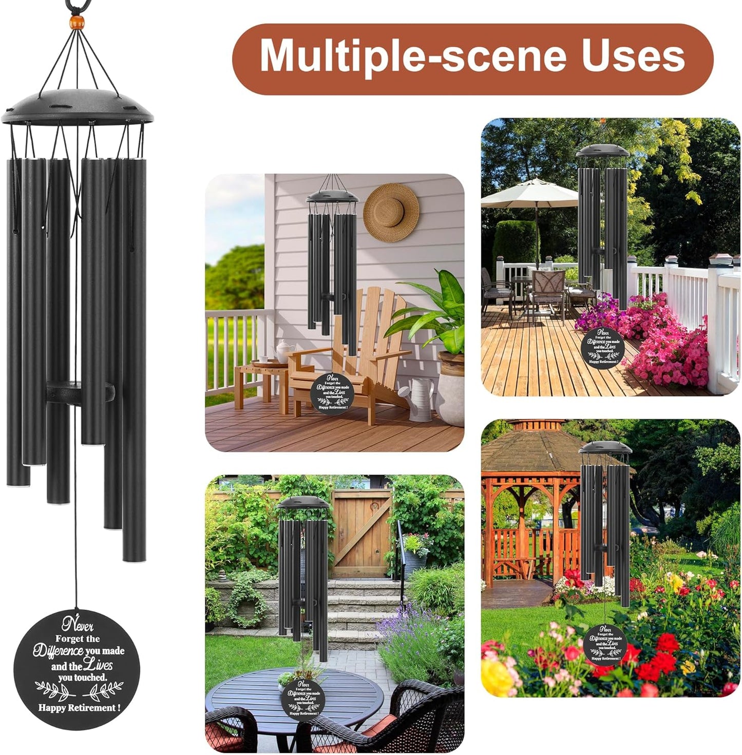 Retirement Gift for Woman Men, 32" Wind Chimes Retired Gifts,Happy Retirement Gifts for Women Coworker Colleague Boss Teachers Nurses Friends, Gift Retirement Decorations (Black)