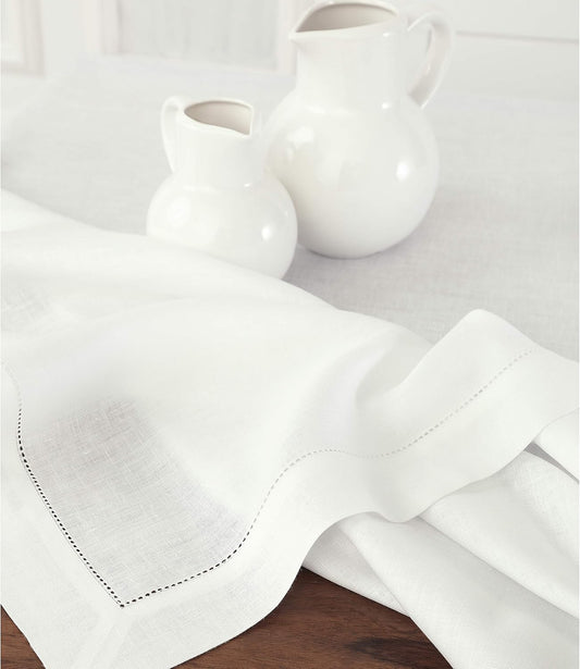 Solino Home Linen Tablecloth for Rectangle Tables 60 x 126 Inch - Classic Hemstitch 100% Pure Linen White Table Cloth - Machine Washable Cloth Tablecloth for Fall, Halloween, Thanksgiving, Holiday