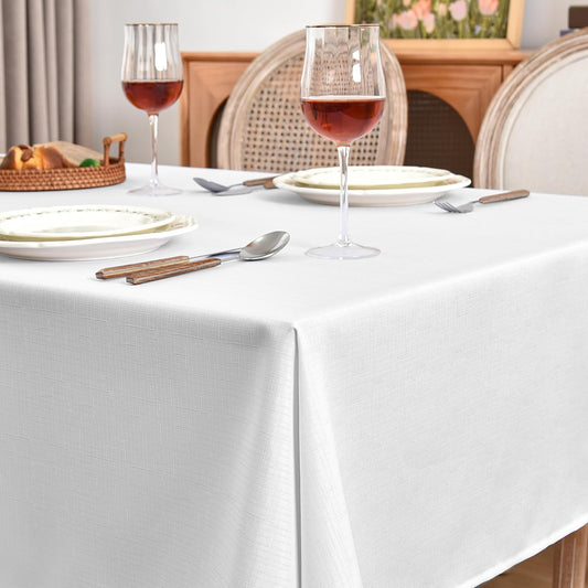 Fitable Faux Linen White Tablecloths for Rectangle Tables - 60 x 84 Inch - 6 Pack Fabric Textured Folding Table Clothes Faux Burlap 4 Ft Table Covers for Wedding, Party, Banquet, Birthday