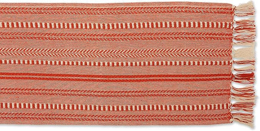DII Farmhouse Braided Stripe Table Runner Collection, 15x72 (15x77, Fringe Included), Vintage Red