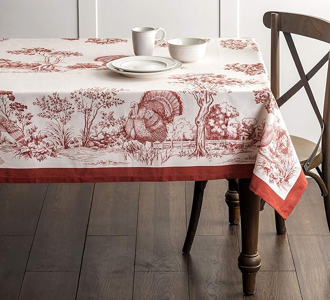 Maison d' Hermine Table Cloth Rectangle Table 100% Cotton 60 x 108 Inches Fall Tablecloth Reusable Everyday Use for Thanksgiving Christmas Decorations Dining Farmhouse Party (Holy Jouy - Red)