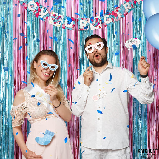 KatchOn, XtraLarge Pink and Blue Streamers - 3.2 x 8 Ft, Pack of 2 | Pink and Blue Streamers for Gender Reveal Decorations | Streamer Backdrop for Baby Shower, Unicorn, Mermaid Birthday Decorations