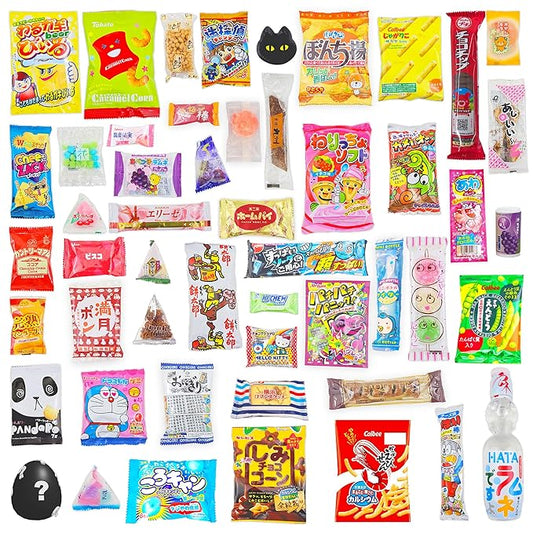 Sakura Box Japanese Candy & Snacks Dagashi Set & Pamphlet 50 Pieces Japanese Food Gift Box