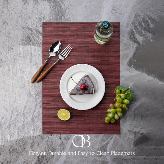 Placemats Set of 4 - Easy Clean Woven Vinyl Placemats for Dining Table, Indoor/Outdoor Place Mats, Washable PVC Table Mats (Burgundy)