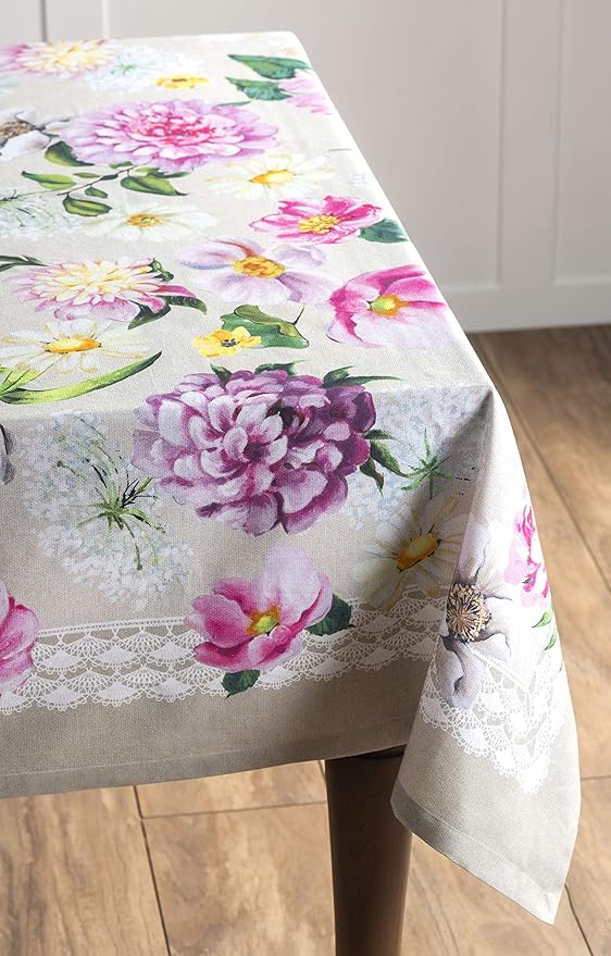Maison d' Hermine Table Cloth Rectangle Table 100% Cotton 60 x 90 Inches Tablecloth Reusable Decorative for Dining Room Farmhouse Home Valentines Day Decorations Spring Summer - Pivoine