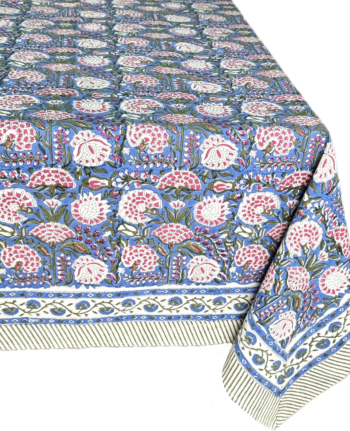 ATOSII Clover Pink 100% Cotton Rectangle Boho Fall Tablecloth, Handblock Floral Table Cloth Linen for Kitchen Dining I Parties Wedding Outdoors Christmas Thanksgiving I 72 X 140 Inches I 12 Seater