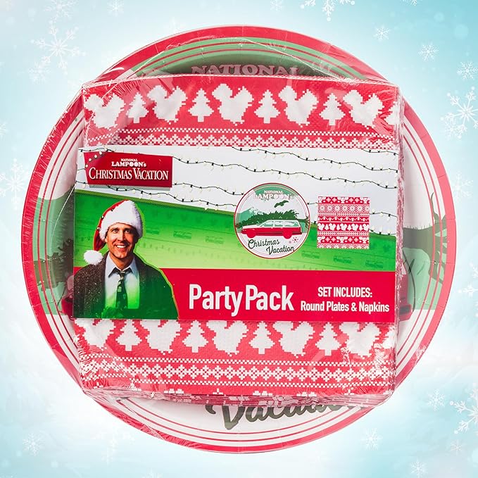 Silver Buffalo Christmas Vacation National Lampoon's 32 Pack Partyware Disposable Paper Plates and Napkins