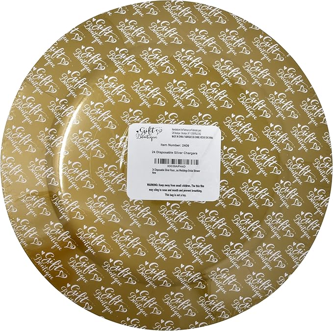 Gift Boutique 24 Pcs Silver Round Disposable Charger Plates 13" Heavy Duty Dinner Serving Tray Paper Cardboard Platters for Table Setting Place Mats