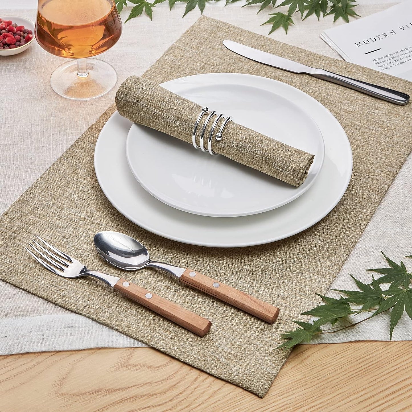 Mebakuk Cloth Placemats, Machine Washable Linen Style Thick Place Mats, Heat Resistant and Easy to Clean Fabric Table Mats for Kitchen Dining Table (Mocha, Set of 6)