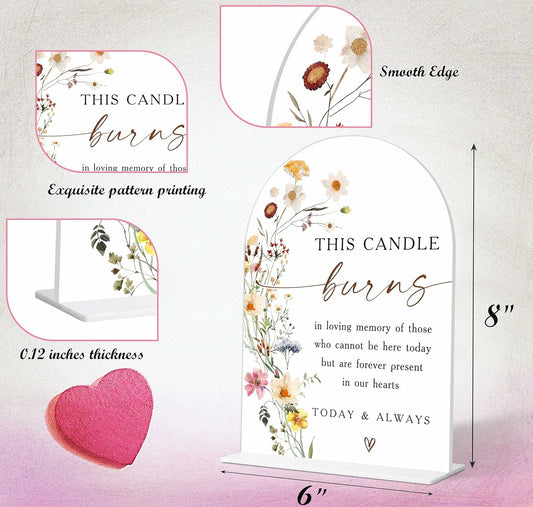 Wedding Memorial Sign, Flower Style Wedding Table Signs for Reception and Event Party, Bridal Shower, Engagement, Centerpiece Party Decor, Memorial Plaque, 6X8 Inch Acrylic Arch Sign with Stand,24