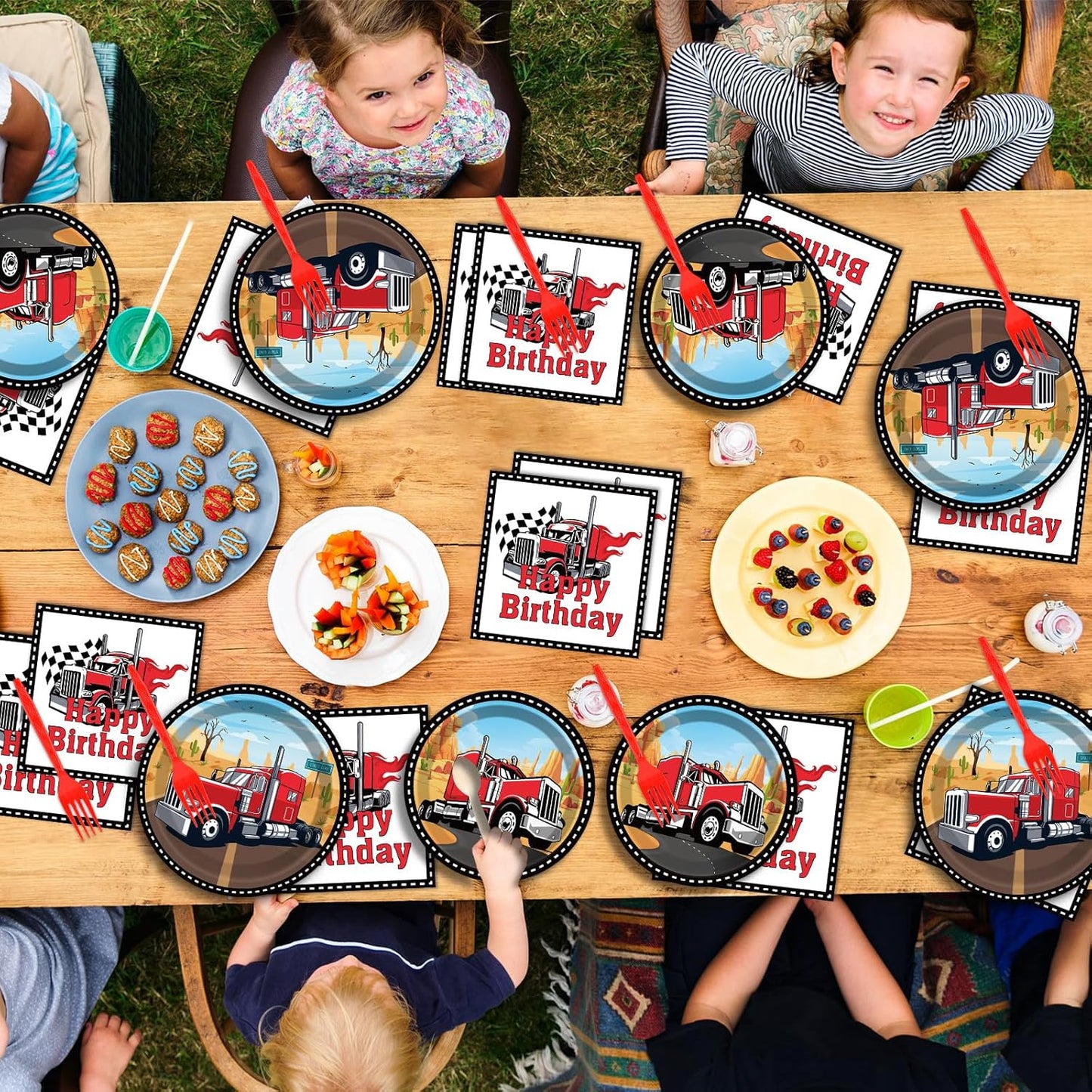 gisgfim 50 Guests Semi Truck Party Decorations Semi Truck Plates and Napkins Party Decoration For Birthday Party Plates Tableware Set Tractor Trailer Theme Party Paper Plates Napkins Forks 200 PCS