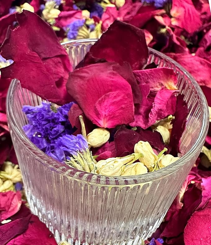 Dried Rose Petals for Bath & Wedding – 3.5oz Natural Red White Blue Biodegradable Confetti – Real Flower Petals for Spa, Soap Making, DIY Crafts, Kid & Pet Friendly, Long-Lasting