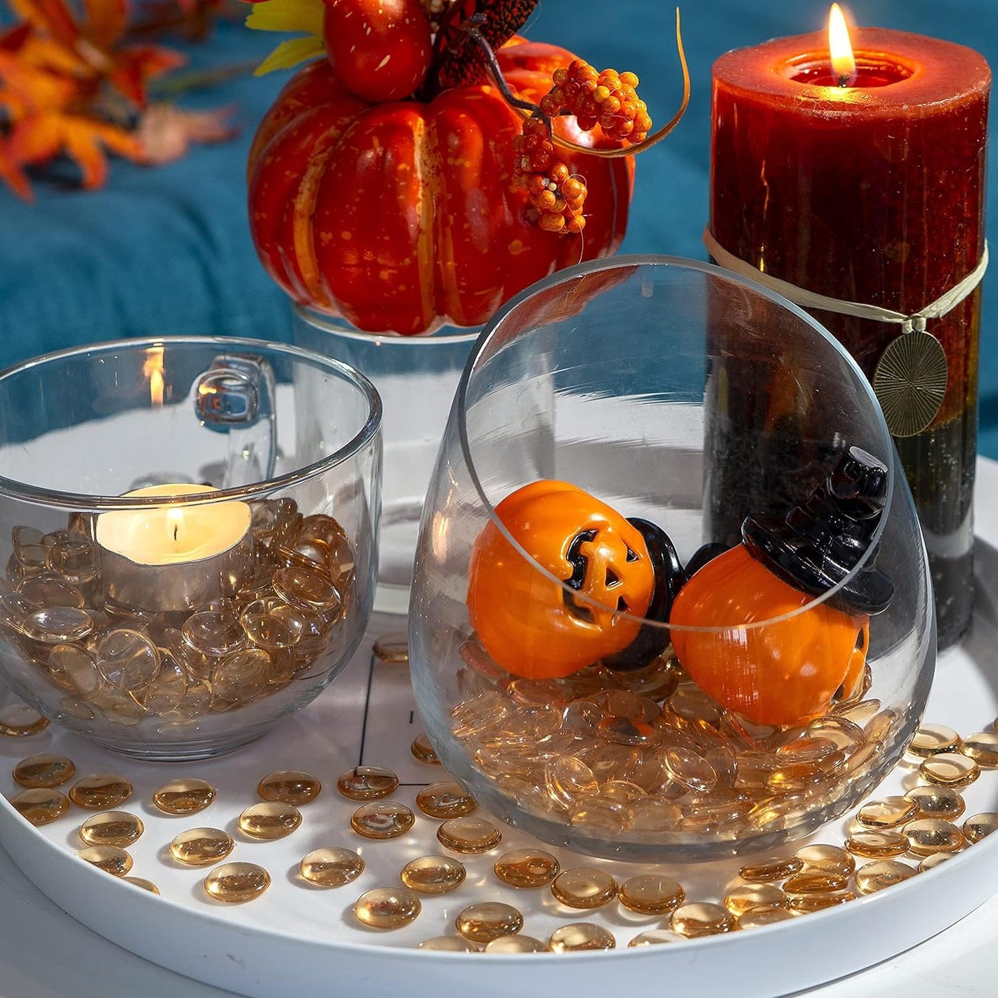 HappyFiller Fall Decoration Light Amber Acrylic Flat Marbles Plastic Gemstones for Decorative Bowl Vase Fillers,Table Scatters Centerpieces,Candle Holder Decor Pebbles,Fish Tank Beads,630 Pcs