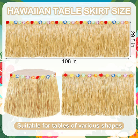 Luau Party Decorations, Natural Hawaiian Grass Table Skirt, Flower 108 X 29.5" Grass Skirts Tropical Luau Party Favors, Table Skirt for Luau Summer Tropical Indoor Outdoor Parties Decor Accessories