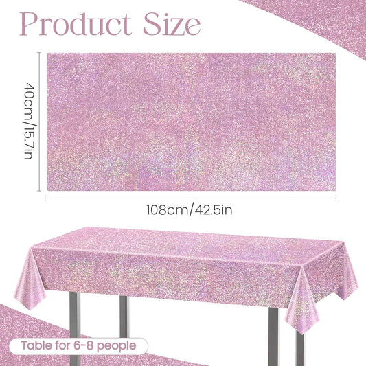 8 pcs Pale Pink Holographic Laser Tablecloths Light Pink Shiny Table Covers 40" x 108" Disposable Rectangle Table cloths for Girl Birthday Party Wedding Anniversary Bachelorette Baby Shower Décor