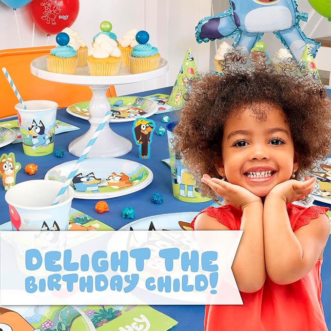 Unique Bluey Birthday Decorations | Bluey Party Decorations | Serves 16 | Officially Licensed | Balloons, Banner, Tablecover, Plates, Napkins, Button