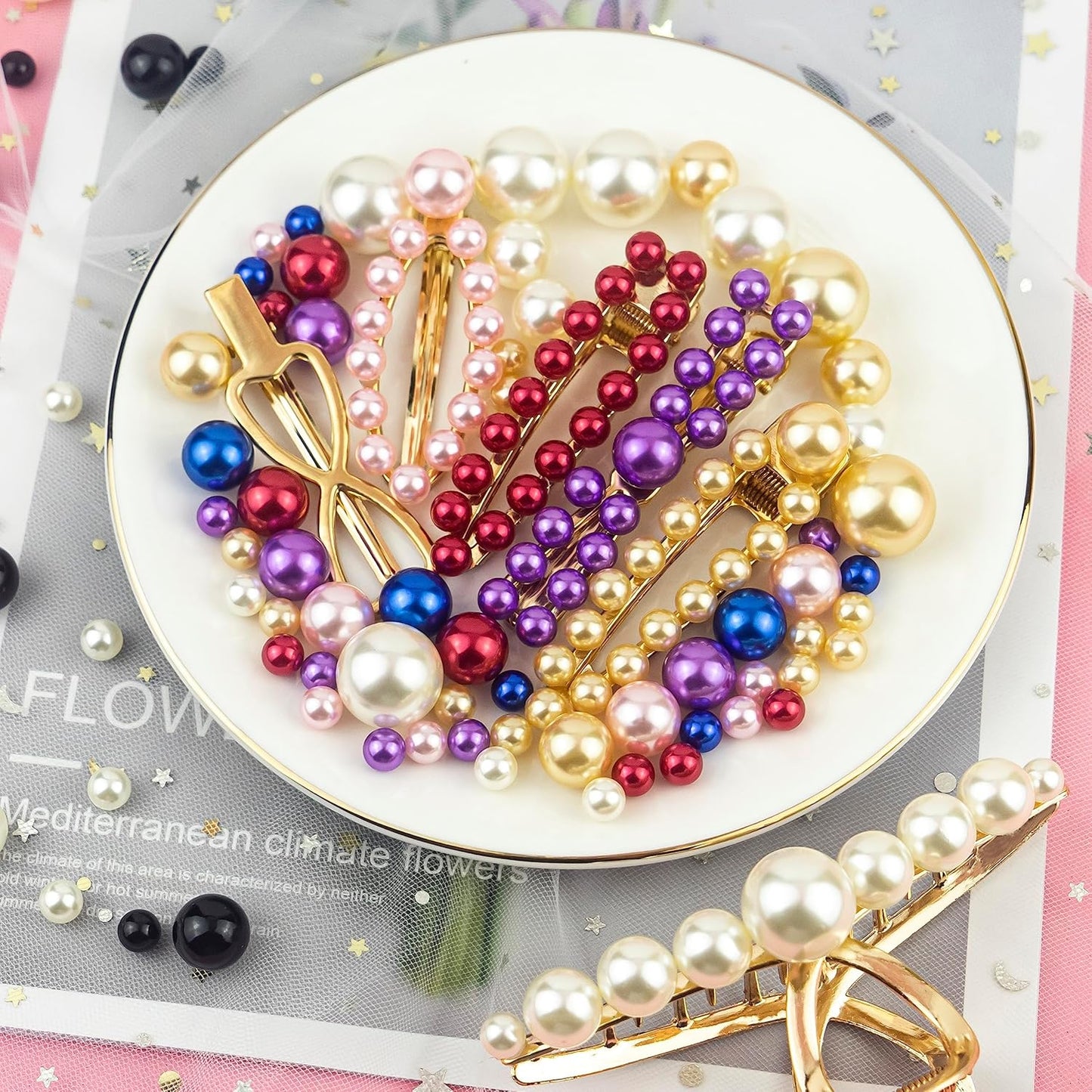 300Pcs Brightgold Polished No Hole Faux Pearl Beads for Vase Filling Decorations, Plastic Pearls Vase Fillers, Table Scatters, Wedding Centerpiece, Home Decor, 8/14/20 mm