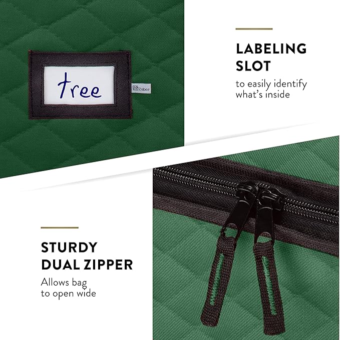 ZOBER 600D Oxford Fabric Large Rolling Christmas Tree Storage Bag - Fits 9 Ft Artificial Trees - Waterproof Christmas Tree Bag For Storage Box For Xmas, Durable Handles and Wheels - Quilted Greeen