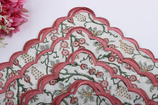 Ridhi Coral Pink Hand Block Print Napkins 18" x 18" Set of 4 Reusable Cotton Dinner Napkins for Weddings, Parties & Everyday Dining, Thanksgiving, Christmas, Fall