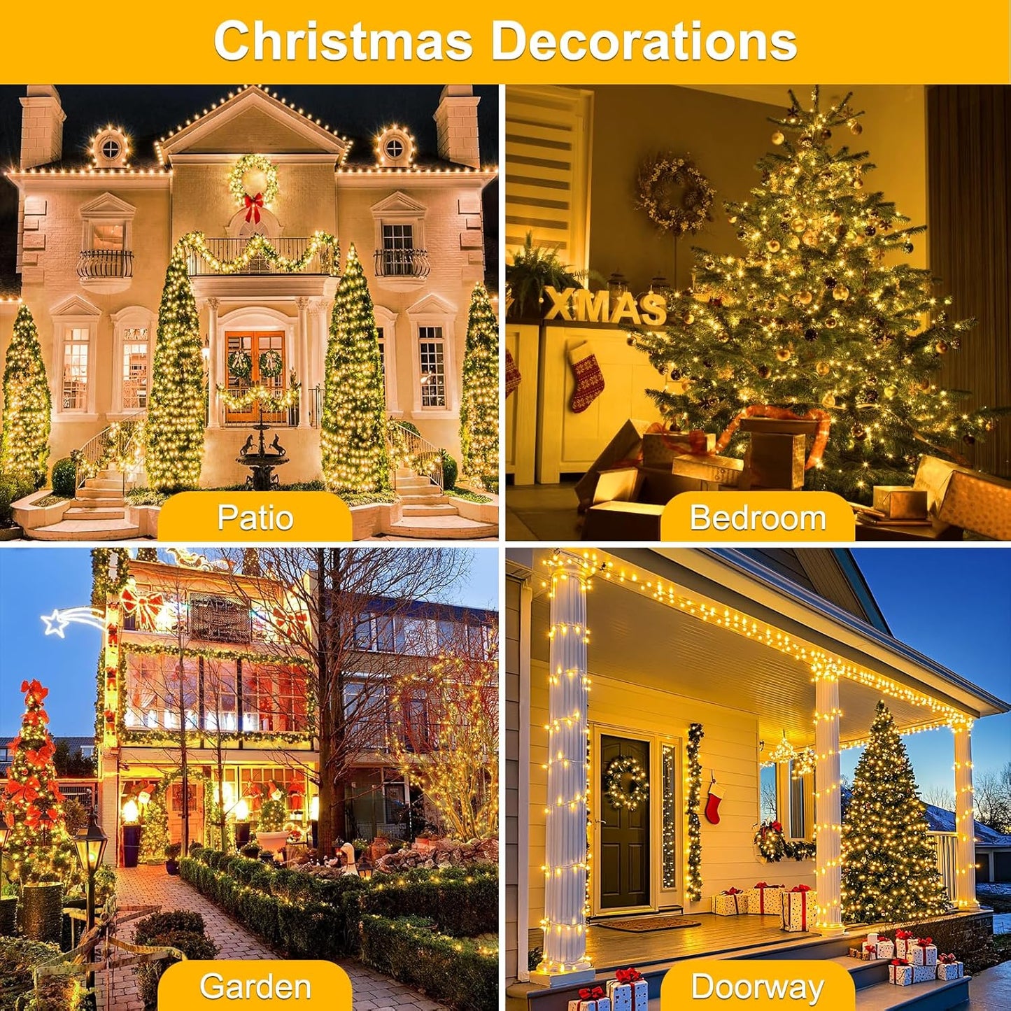 200FT 600LEDs Christmas Lights Plug in,Outdoor Indoor Fairy Lights with Timer and 8 Modes,Christmas Tree Lights for Garden Party Wedding Christmas Decoration(Warm White)
