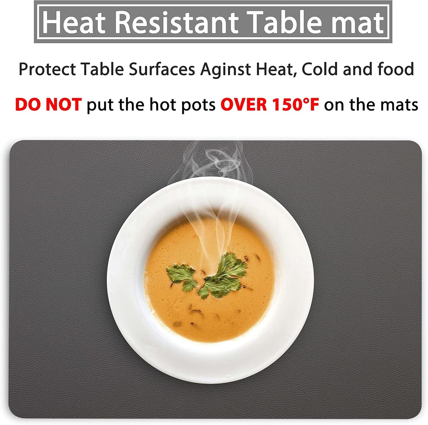 Wipeable Placemats Leather Table Mats Waterproof Heat-Resistant Easy to Clean for Dining Table Set Kitchen Table (2, Grey)