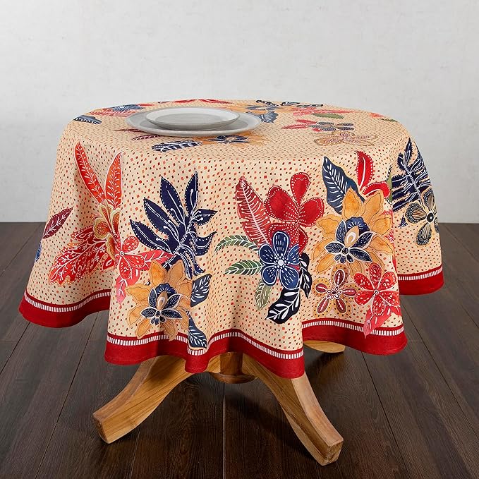 Maison d' Hermine Table Cloth Round Table 100% Cotton 63 Inches Fall Tablecloth Reusable Everyday Use for Thanksgiving Christmas Decorations Dining Farmhouse Party (Kalahari)