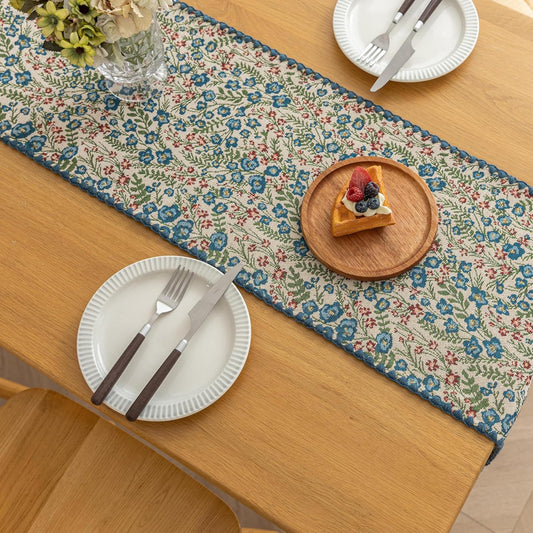 Boho Embroidery Table Runner, Flower Fall Kitchen Dining Table Decoration for Home Party Decor 13x72Inch