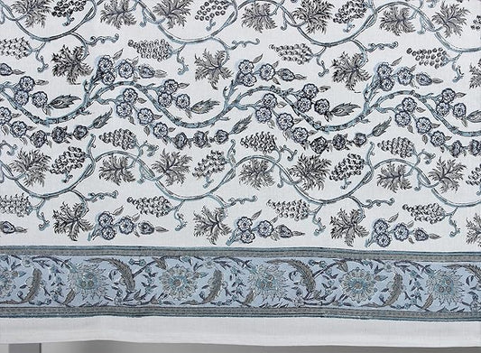 Ridhi Hand Block Print Baby Blue Eyes Rectangle Cotton Tablecloth 108" x 70" Reusable Table Cover Decorative Everyday Use for Dining, Farmhouse, Home Gift for Spring, Easter, Valentine