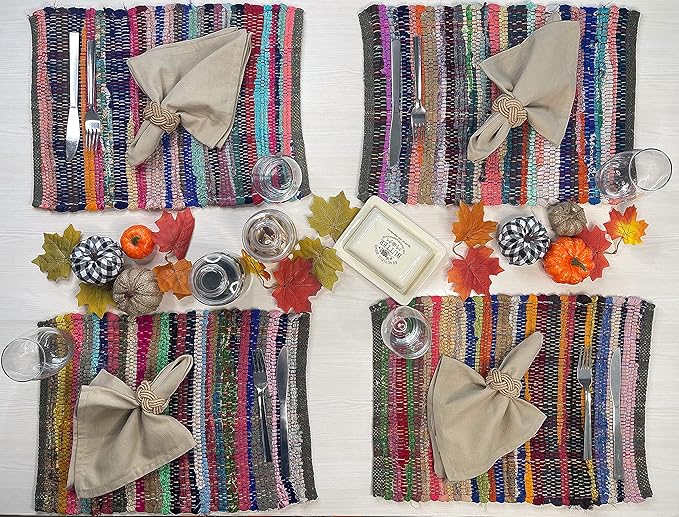 Chardin home Eco Friendly Rainbow Multi Chindi Placemats (Set of 4 mats), Size: 13"x19"