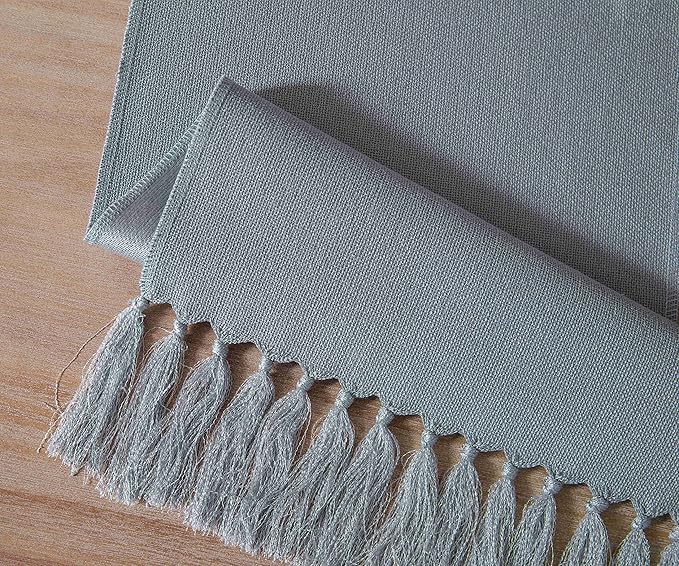 ZeeMart Dusty Blue Table Runners 72 Inches Long, Burlap Linen Style Rustic Farmhouse Table Runner, Boho Woven Dining Table Runner, 13x72 Inches, Light Dusty Blue