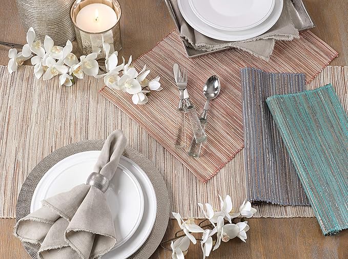Saro Lifestyle Melaya Collection Shimmering Woven Nubby Table Runner, 14"x108", Turquoise
