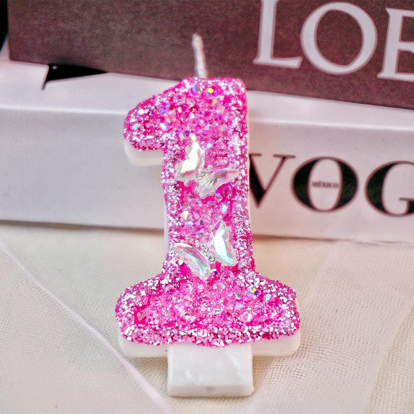 Birthday Candles, Number Candles for Birthday Cakes with Butterfly, Pink Birthday Candles Sparklers, Number 1 Candle for First Birthday, 3.2" Cake Candles for Cake Topper Decoration