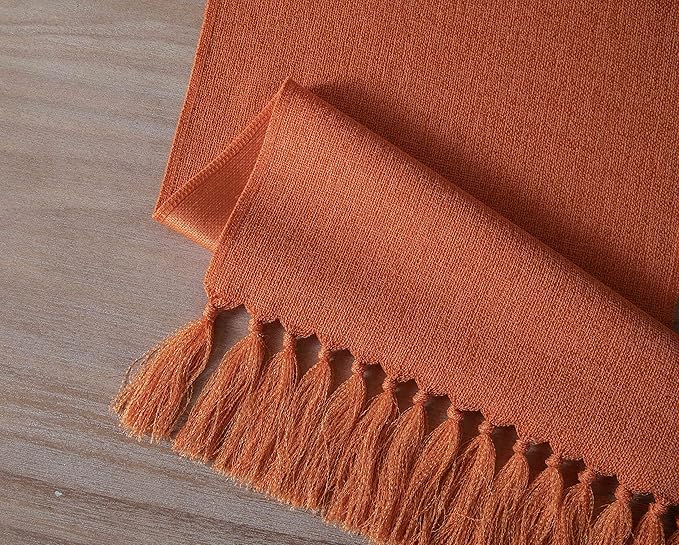 ZeeMart Burnt Orange Table Runners 48 Inches Long, Burlap Linen Style Rustic Farmhouse Fall Table Runner, Small Short Boho Coffee Table Runner, 13x48 Inches, Harvest Pumpkin