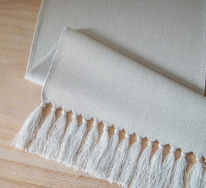 ZeeMart Light Grey Table Runners 108 Inches Long, Burlap Linen Style Rustic Farmhouse Table Runner, Long Boho Dining Table Runner, 13x108 Inches, Light Grey