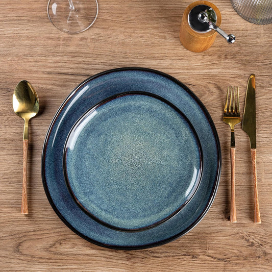AmorArc Ceramic Dinnerware Sets,Handmade Reactive Glaze Stoneware Plates and Bowls Set,Highly Chip and Crack Resistant | Dishwasher & Microwave Safe Dishes Set,Service for 4 (12pc)