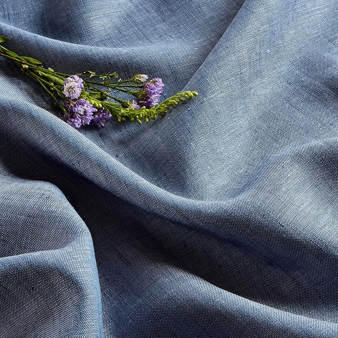 Solino Home Linen Tablecloth 60 x 144 Inch - 100% Pure Linen Blue Denim Table Cloth for Rectangle Tables - Athena, Machine Washable Tablecloth for Spring, Easter