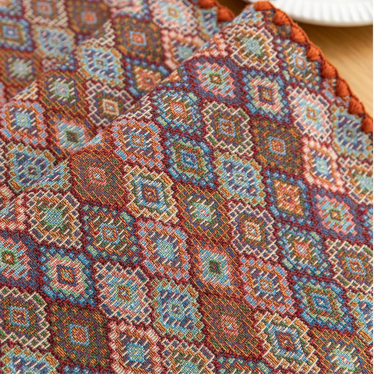 Boho Embroidery Table Runner, Geometry Fall Kitchen Dining Table Decoration for Home Party Decor 13x108Inch
