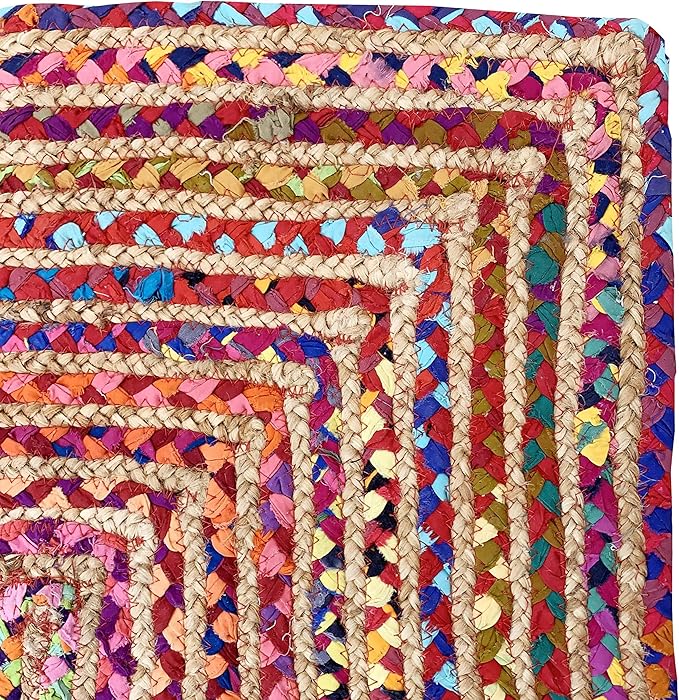 Ramanta Home Jute Chindi Braided Rug Boho 24x36 Inch Natural Multi Farmhouse Burlap Small Patio Rugs Ideal for Bedroom, Living Room, Entrance, Indoor| Bohomeain Acent Carpet Door Mat for Home Decor
