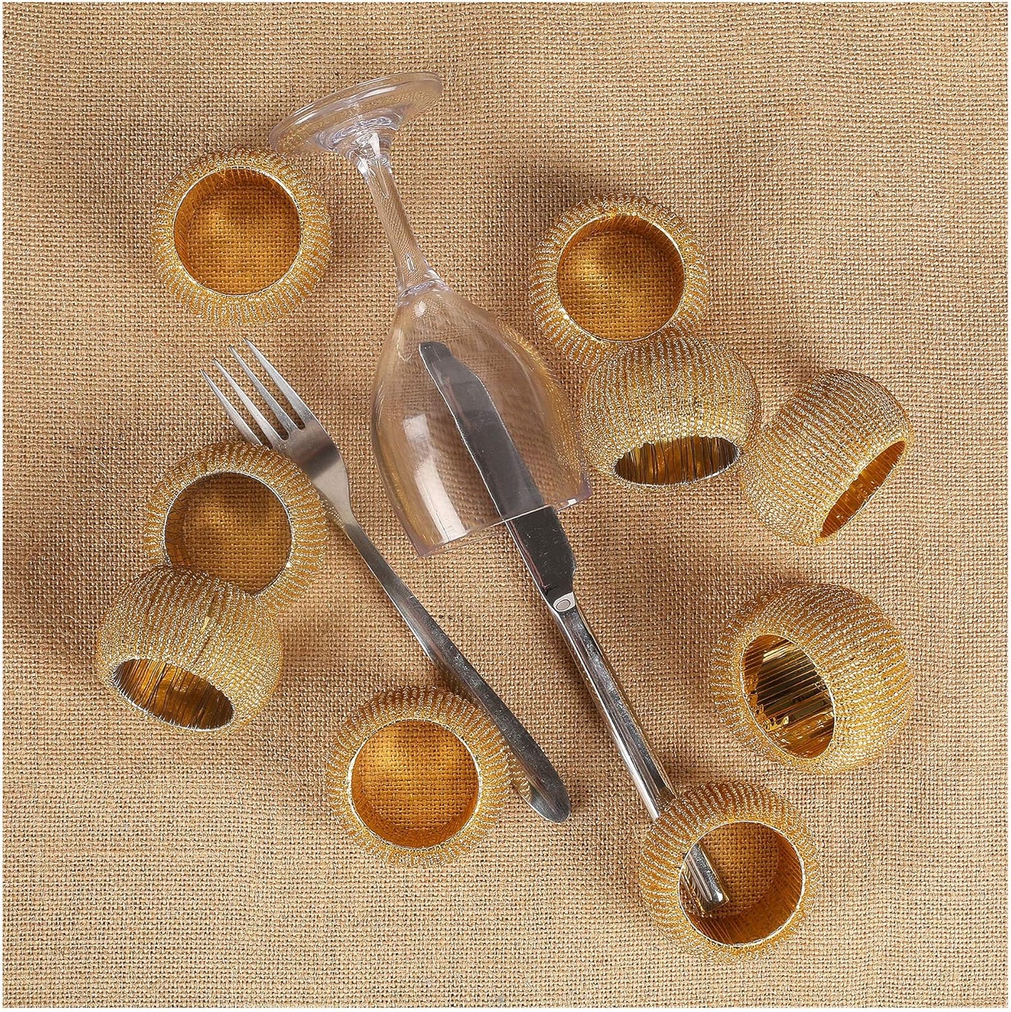 Handmade Beaded Napkin Rings Set of 6 - Gold Napkin Holders, 2.5-Inch Elegant Table Décor, Handcrafted by Skilled Artisans - Perfect for Weddings, Parties & Everyday Dining