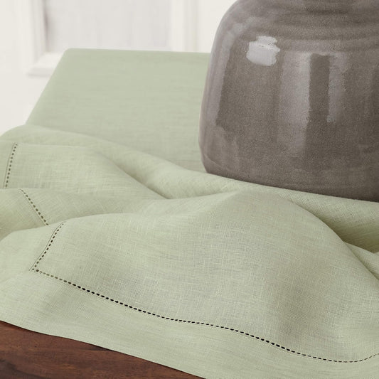 Solino Home Sage Green Linen Tablecloth 60 x 120 Inch - 100% Pure Linen Hemstitch Table Cloth for Rectangle Tables - Classic Hemstitch, Machine Washable Tablecloth for Fall, Thanksgiving, Christmas