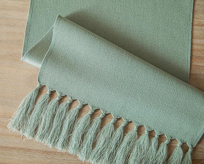 ZeeMart Sage Table Runners 72 Inches Long, Burlap Linen Style Rustic Farmhouse Table Runner, Boho Woven Dining Table Runner, 13x72 Inches, Seafoam
