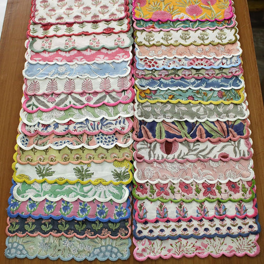 Ridhi Mix Random Hand Block Print Napkins 9" x 9" Set of 6 Reusable Cotton Dinner Napkins for Weddings, Parties & Everyday Dining, Thanksgiving, Christmas, Fall